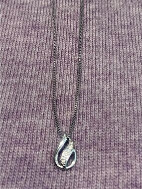 NWT Silver Plated CZ Pendant Necklace 18” Brazil Box Chain Delicate Teardrop